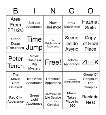 Backrooms movie Bingo Card