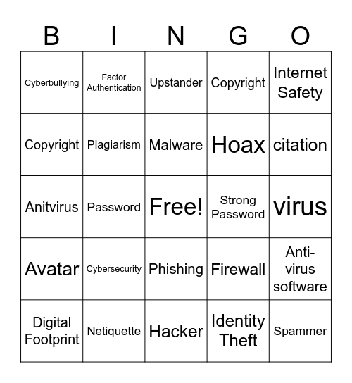 Digital Citizenship Bingo Card