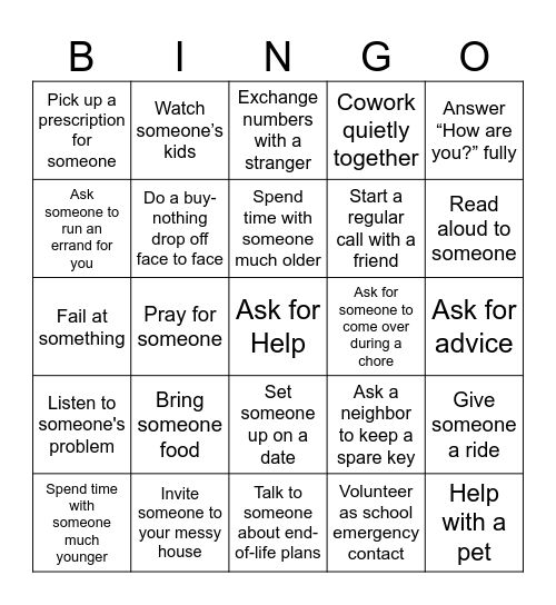 Mutual Dependence Bingo Card