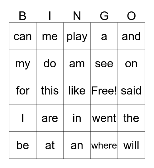 Popcorn Words Bingo Card
