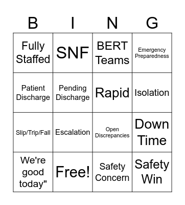 Safety Huddle BINGO Card