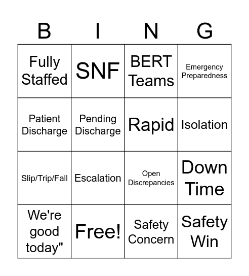 Safety Huddle BINGO Card