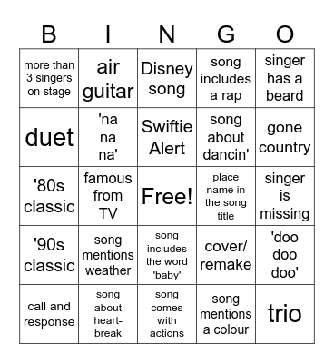 Karaoke Bingo! Bingo Card