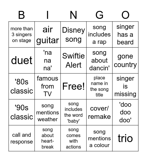 Karaoke Bingo! Bingo Card