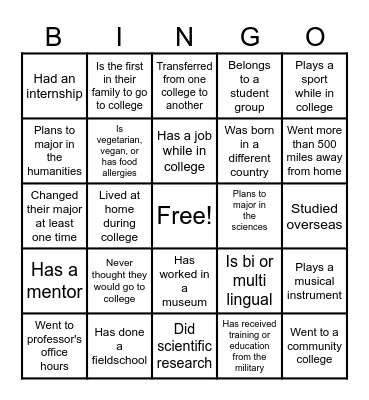 College Week BINGO Card