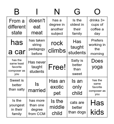 String Ped bingo Card