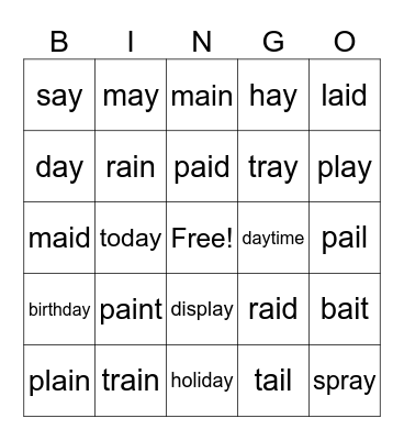 Vowel Teams Bingo Card