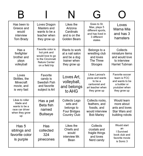 Get to Know You BINGO Card