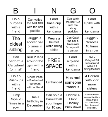 Getting To Know You Physical Education Bingo Card