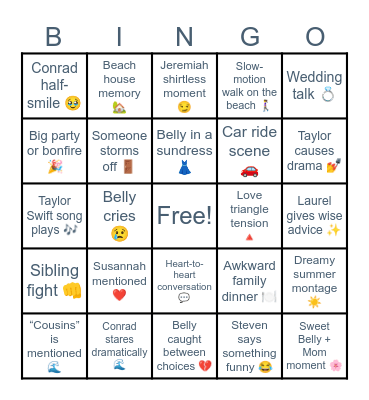 The Summer I Turned Pretty Bingo Card