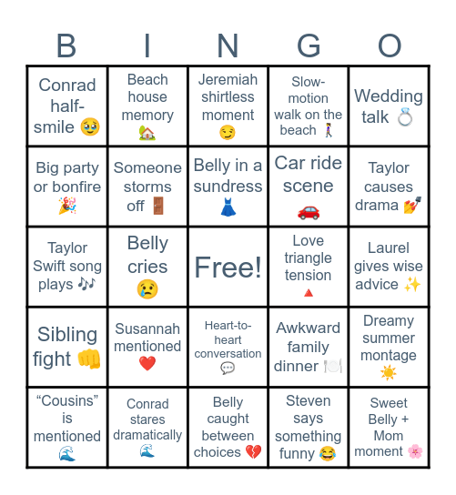 The Summer I Turned Pretty Bingo Card