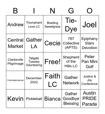 Gather Austin Bingo! Bingo Card