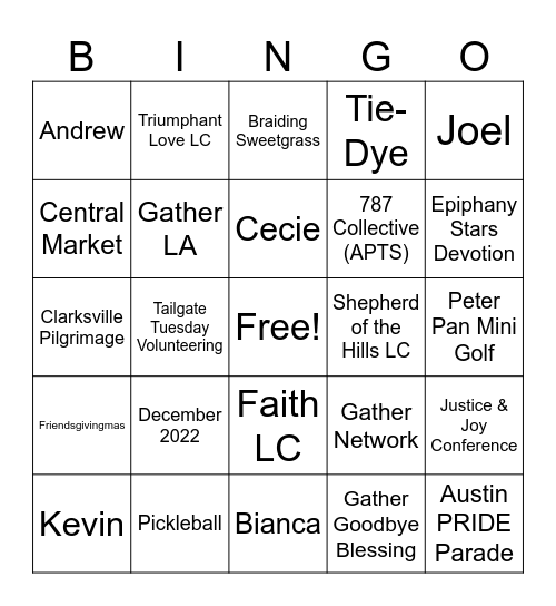Gather Austin Bingo! Bingo Card
