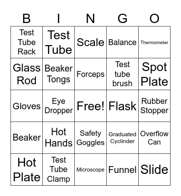 Equipment Bingo Card