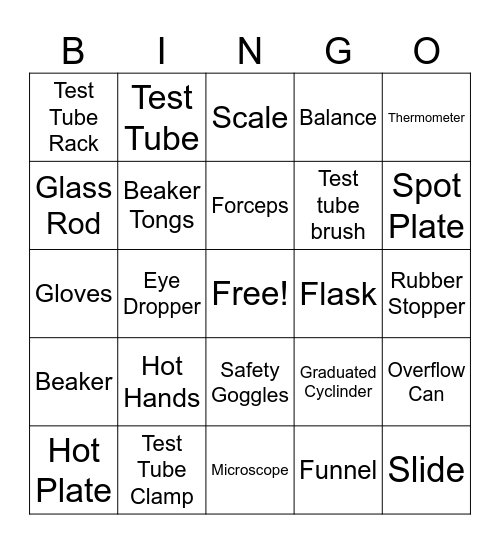 Equipment Bingo Card
