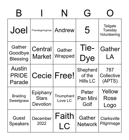 Gather Austin Bingo! Bingo Card