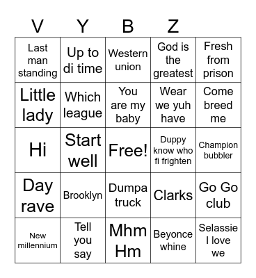 Vybz Bingo Card