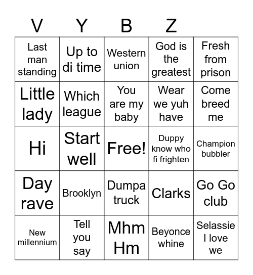 Vybz Bingo Card