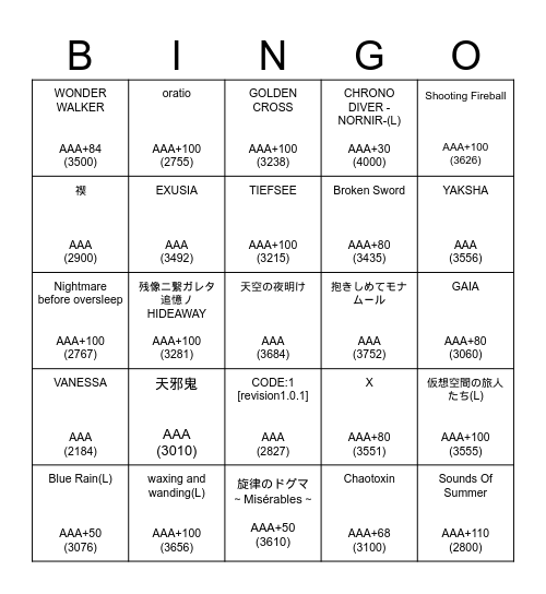 Untitled Bingo Card