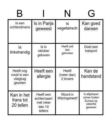 Kennismakingsbingo Card
