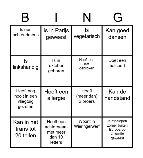 Kennismakingsbingo Card