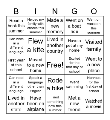 Get to Know Others Bingo Card