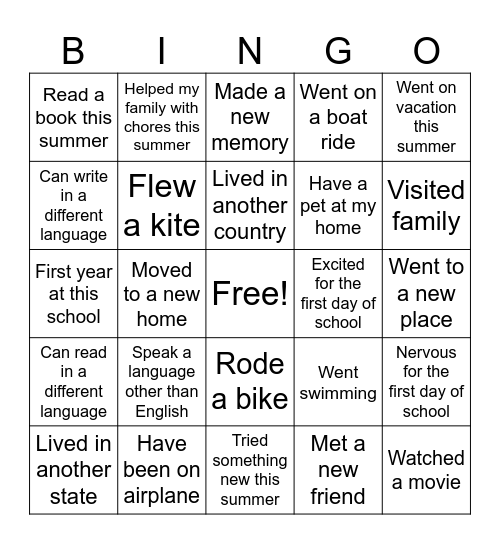 Get to Know Others Bingo Card