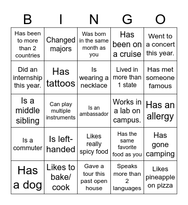 Ambassador Bingo Card
