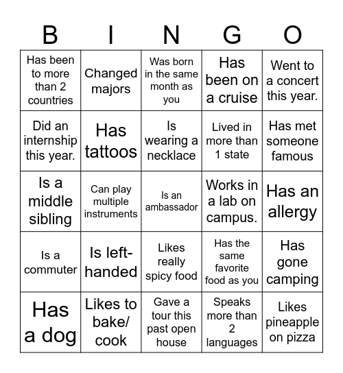 Ambassador Bingo Card