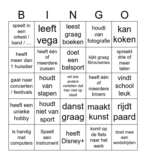 Kennismakingsbingo Card