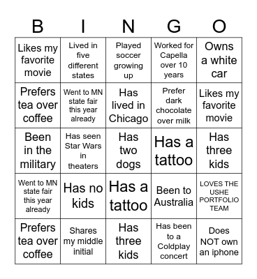 Ice Breaker Bingo Card