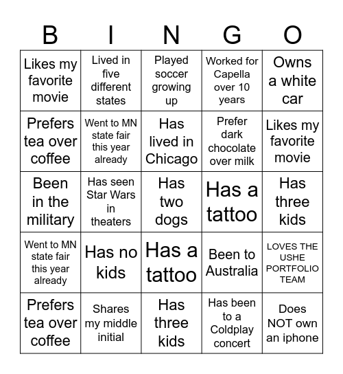 Ice Breaker Bingo Card