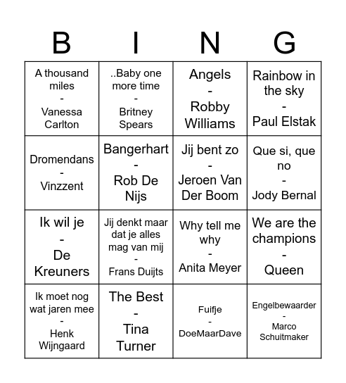Muziek Bingo Stoppelhaene 2025 Bingo Card