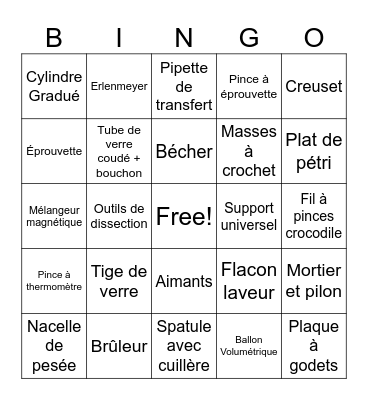 Les instruments de laboratoire Bingo Card