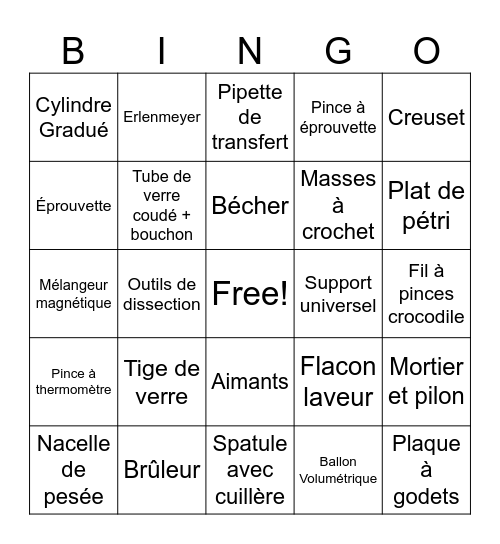 Les instruments de laboratoire Bingo Card