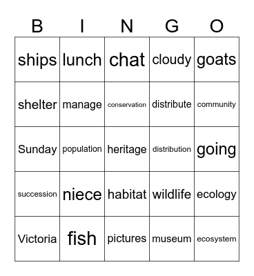 Monday 25 Bingo Card