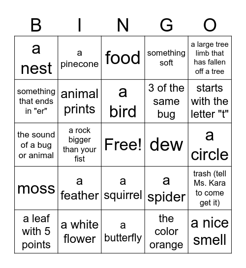 Nature Walk Bingo Card
