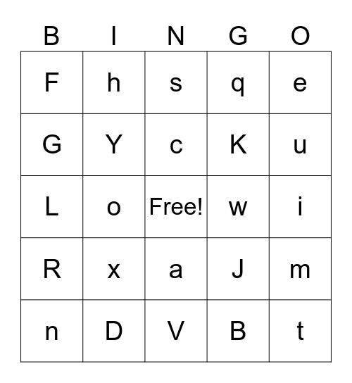 Alphabet Bingo Card