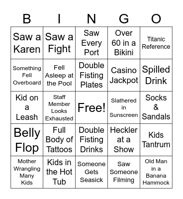 Cruise Bingo Card
