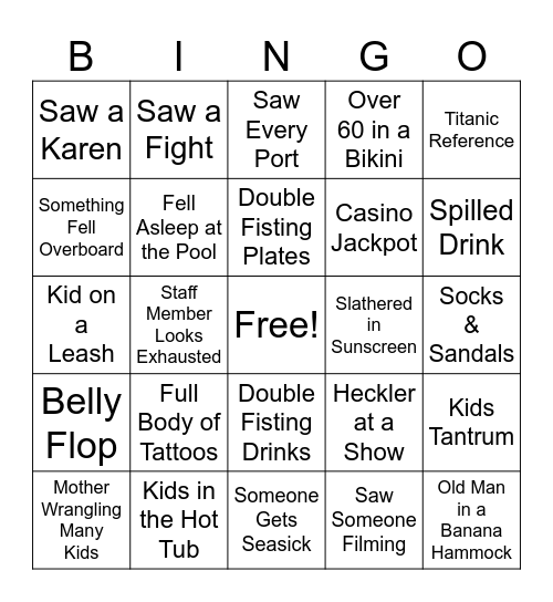 Cruise Bingo Card
