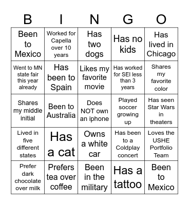 Ice Breaker Bingo Card