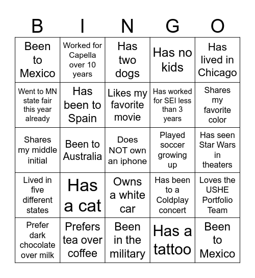 Ice Breaker Bingo Card