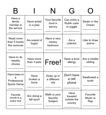 LMA Back to School Bingo Card