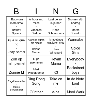 Muziek Bingo Stoppelhaene 2025 Bingo Card