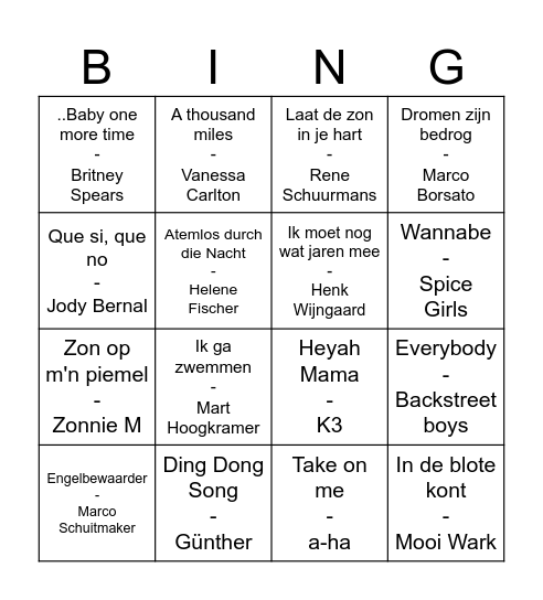 Muziek Bingo Stoppelhaene 2025 Bingo Card