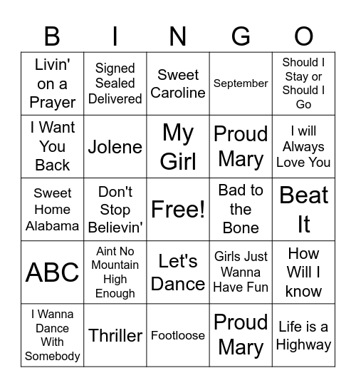 Music Bingo Card