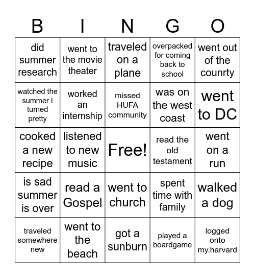 Find someone who this summer.... Bingo Card