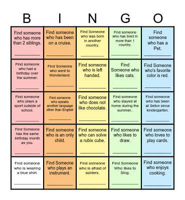 Find Someone Who... Bingo Card