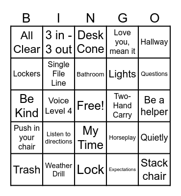 Expectations Bingo Card