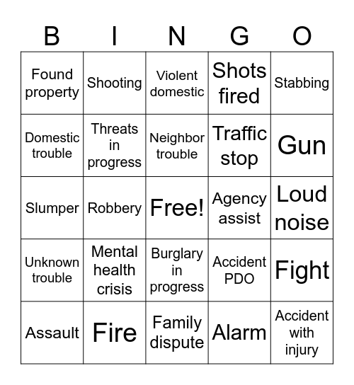 Police Bingo Card